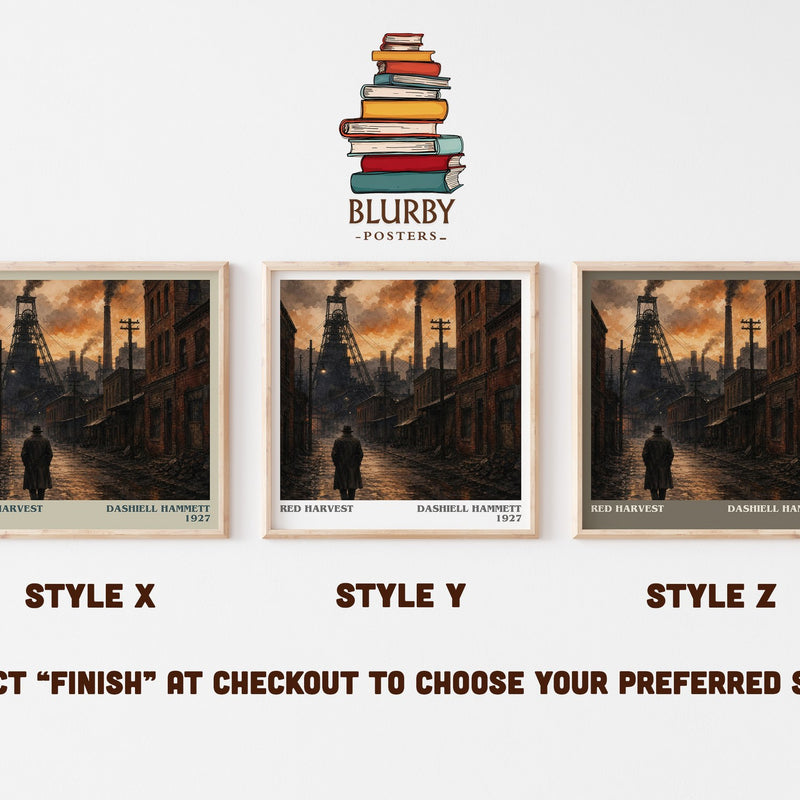 Red Harvest literary print in frame leaning in hallway – crime wall art