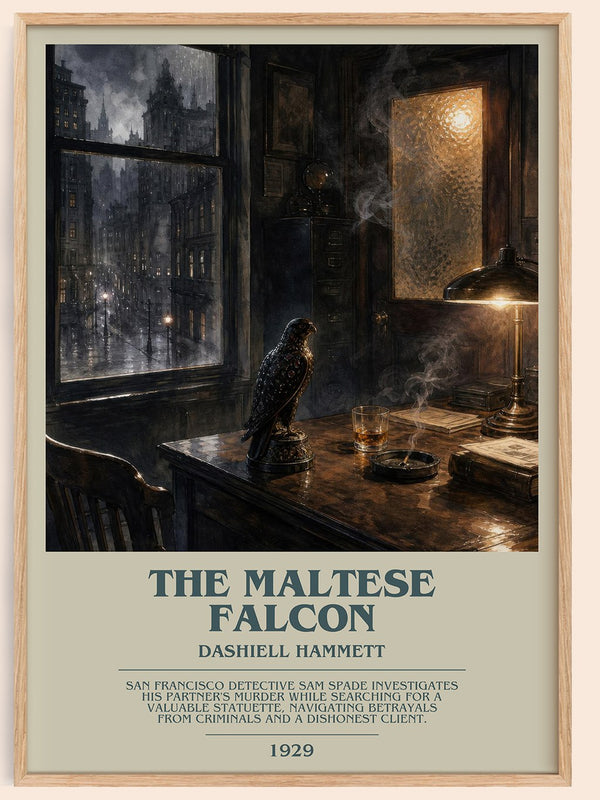 The Maltese Falcon bookish book poster by Dashiell Hammett – framed literary art print