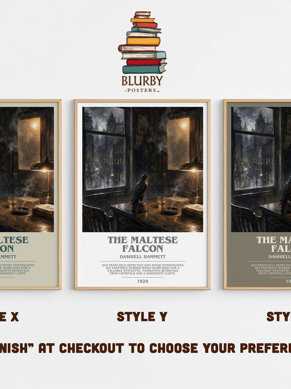 The Maltese Falcon bookish print in frame leaning in hallway – crime wall art