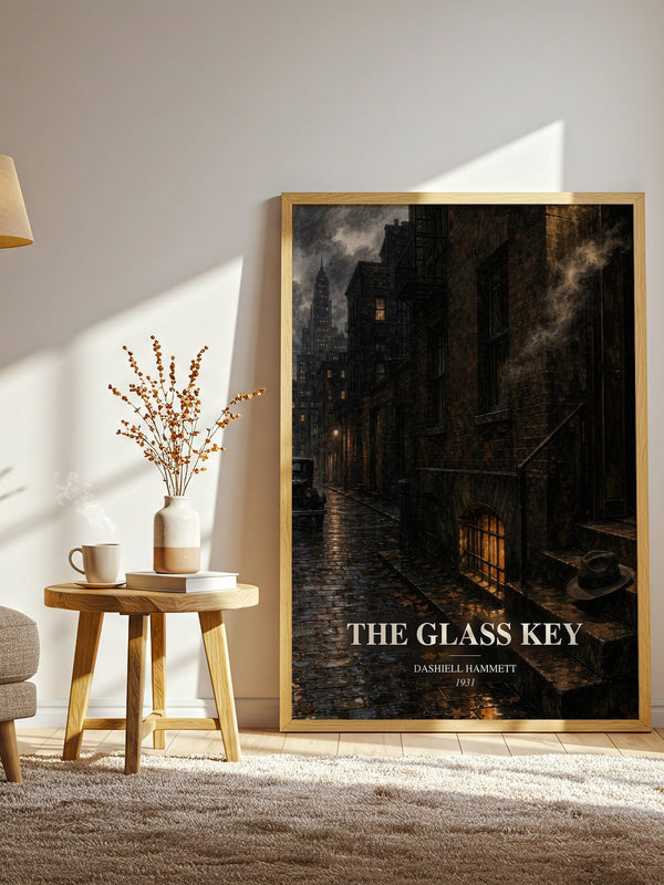 The Glass Key watercolour print in frame leaning in hallway – crime wall art
