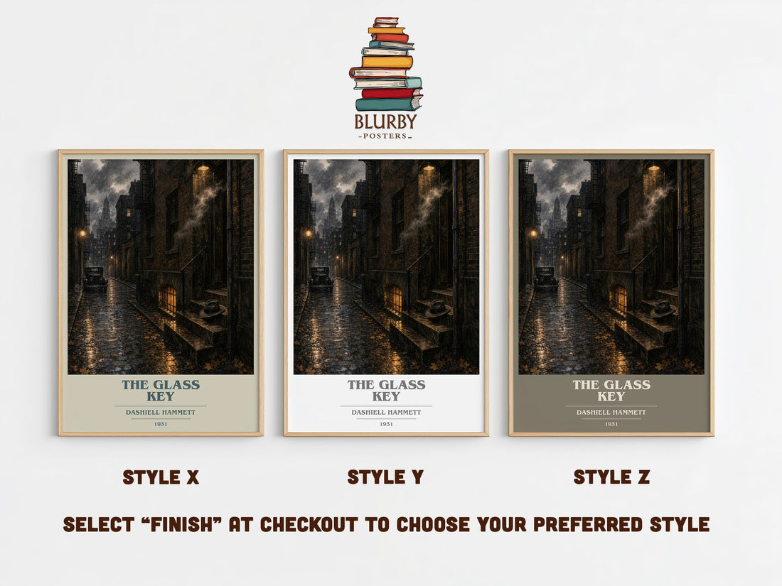 The Glass Key book cover print in frame leaning in hallway – crime wall art (mockup)