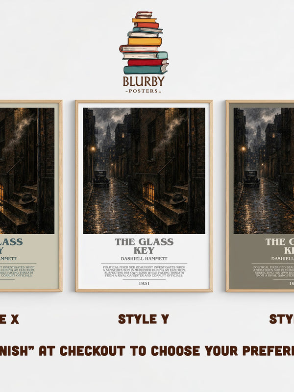 The Glass Key bookish print in frame leaning in hallway – crime wall art