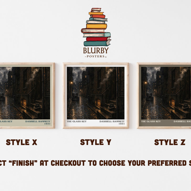 The Glass Key literary print in frame leaning in hallway – crime wall art