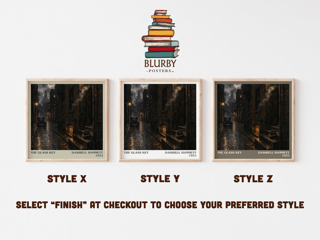 The Glass Key literary print in frame leaning in hallway – crime wall art (mockup)