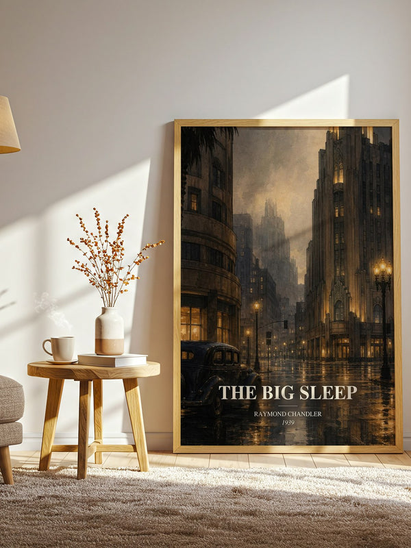 The Big Sleep watercolour print in frame leaning in hallway – crime wall art