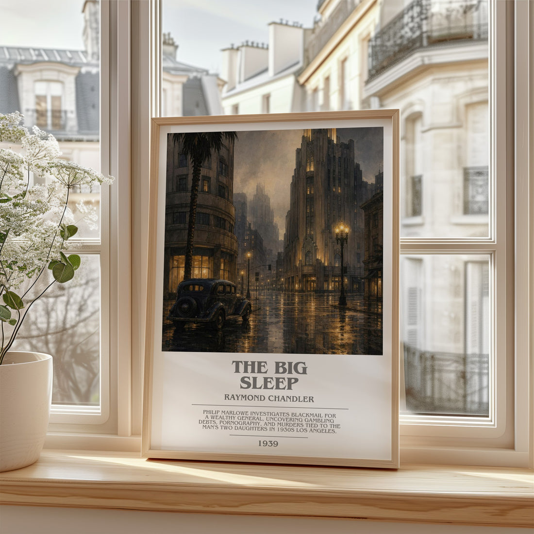 The Big Sleep bookish poster colour and style options – Raymond Chandler book art (mockup)