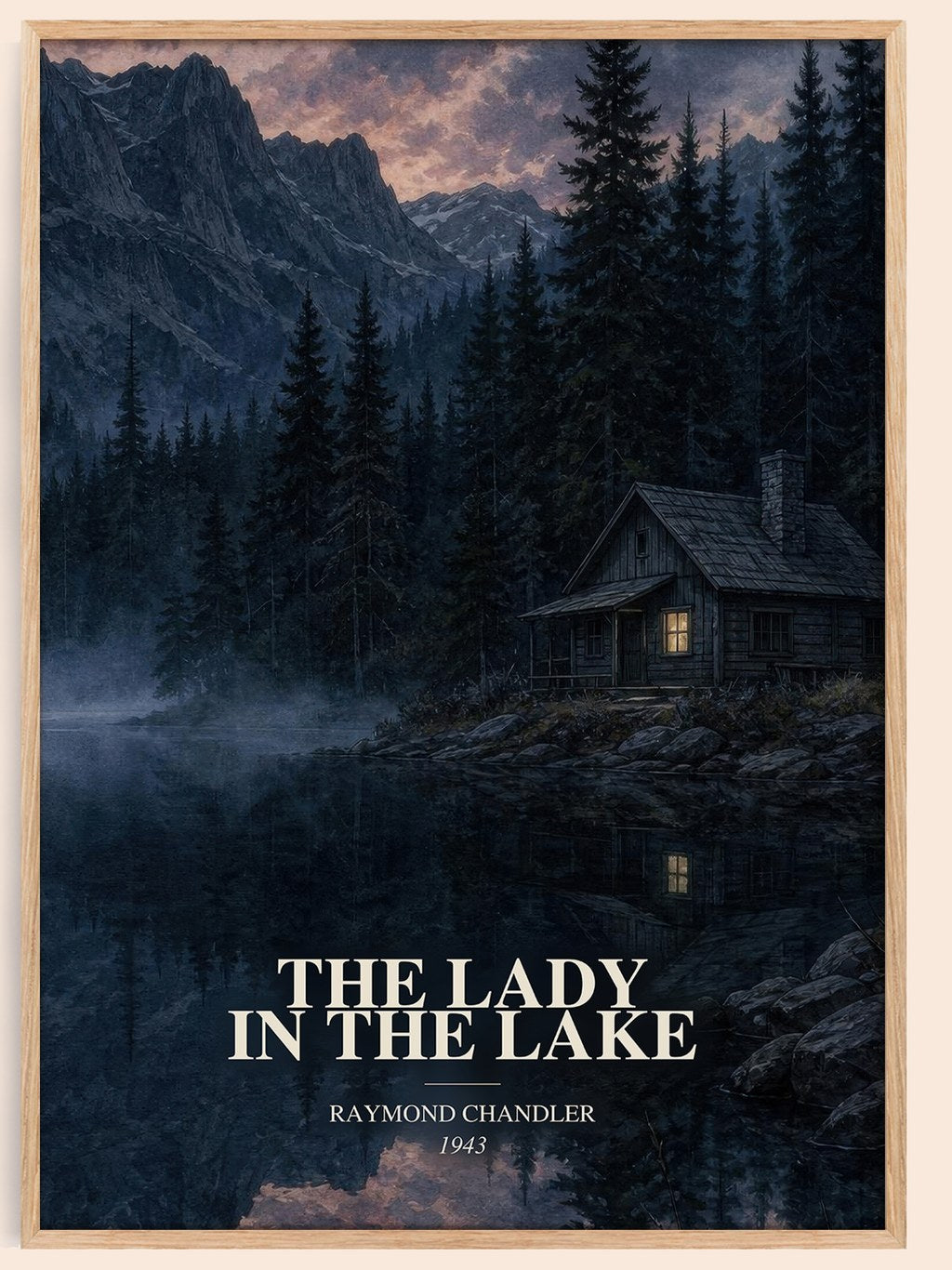 The Lady in the Lake watercolour book poster by Raymond Chandler – framed literary art print