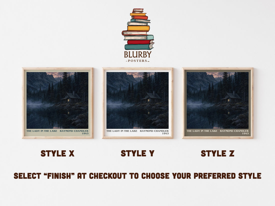 The Lady in the Lake literary print in frame leaning in hallway – crime wall art (mockup)