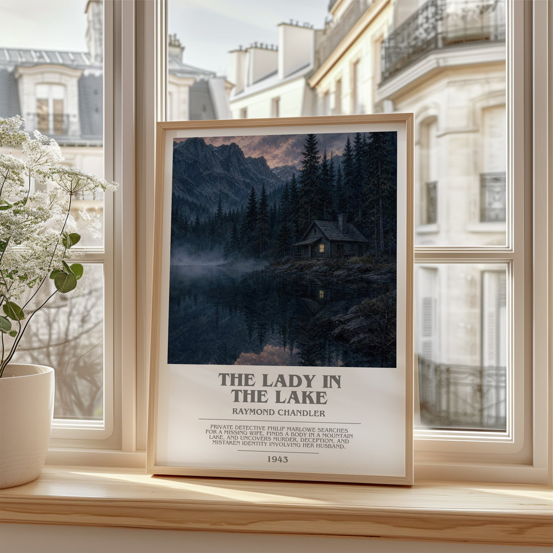 The Lady in the Lake bookish poster colour and style options – Raymond Chandler book art (mockup)
