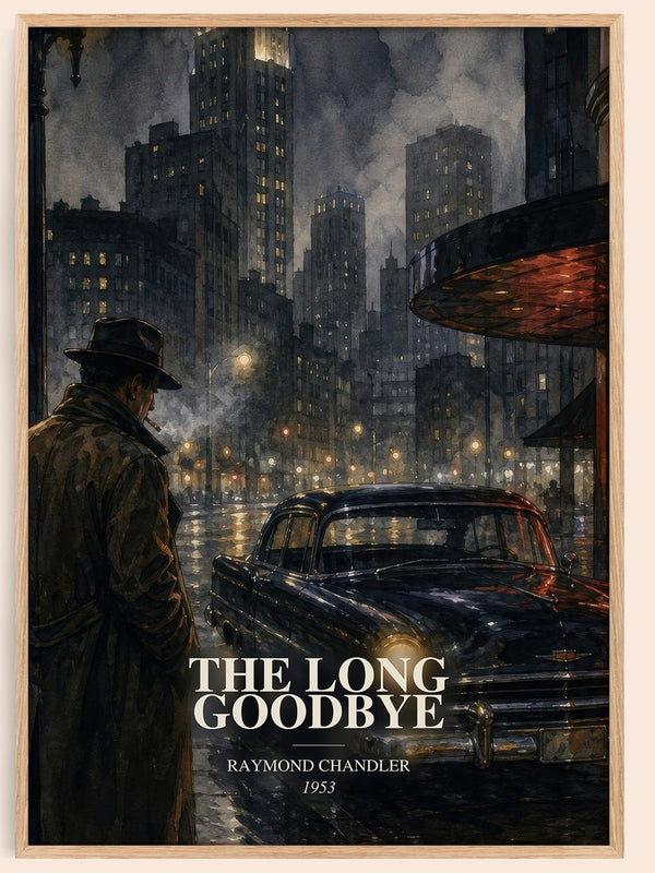 The Long Goodbye watercolour book poster by Raymond Chandler – framed literary art print