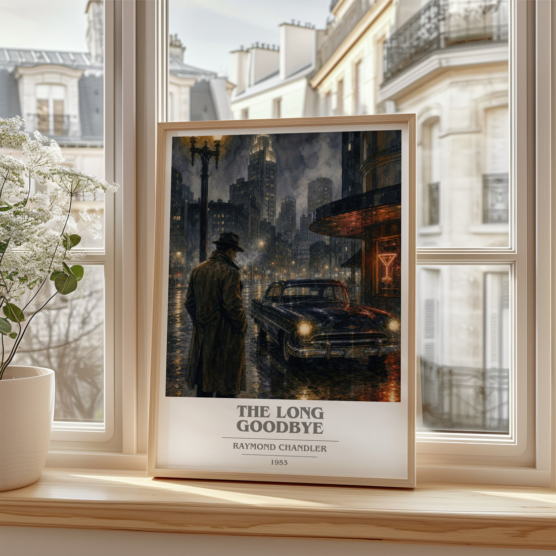 The Long Goodbye book cover poster colour and style options – Raymond Chandler book art (mockup)