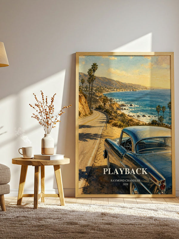 Playback watercolour print in frame leaning in hallway – crime wall art