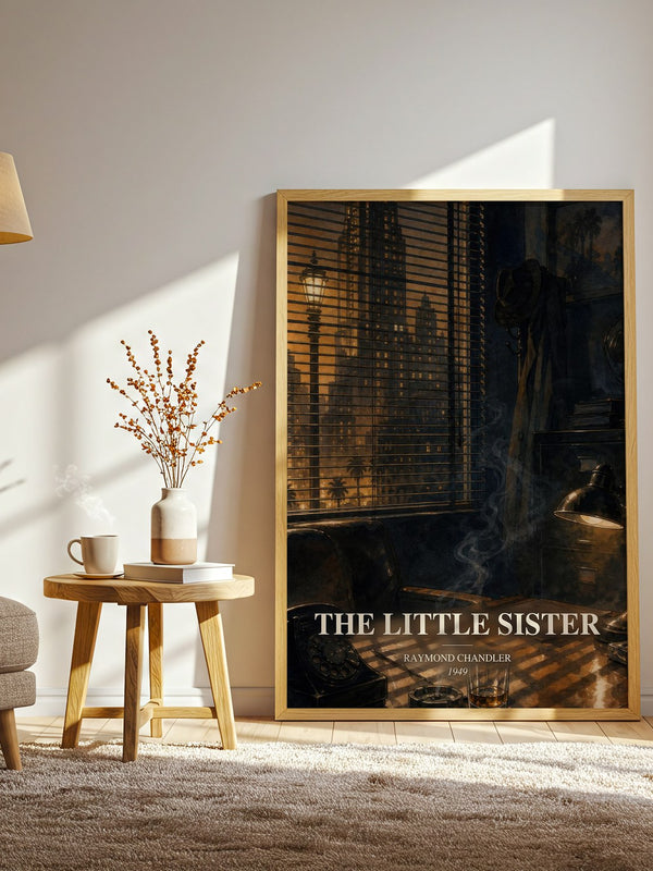 The Little Sister watercolour print in frame leaning in hallway – crime wall art