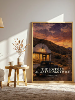 The Postman Always Rings Twice watercolour print in frame leaning in hallway – crime wall art