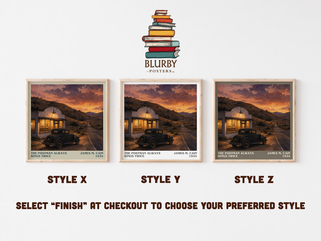 The Postman Always Rings Twice literary print in frame leaning in hallway – crime wall art (mockup)