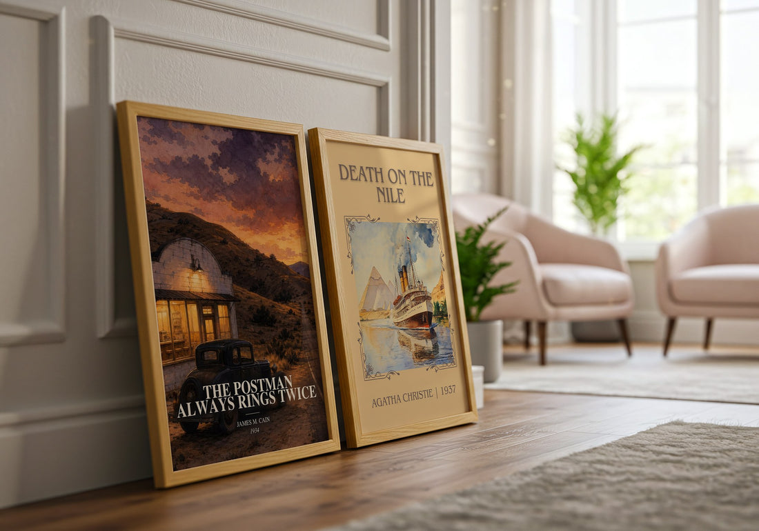 The Postman Always Rings Twice watercolour print framed by window – literary home decor