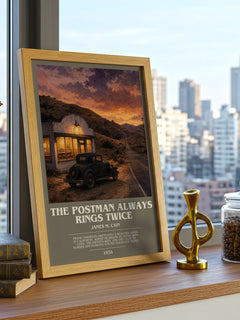 The Postman Always Rings Twice bookish print framed by window – literary home decor