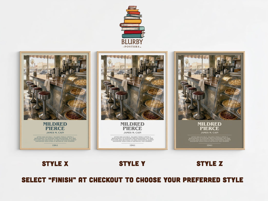 Mildred Pierce bookish print in frame leaning in hallway – literary fiction wall art (mockup)