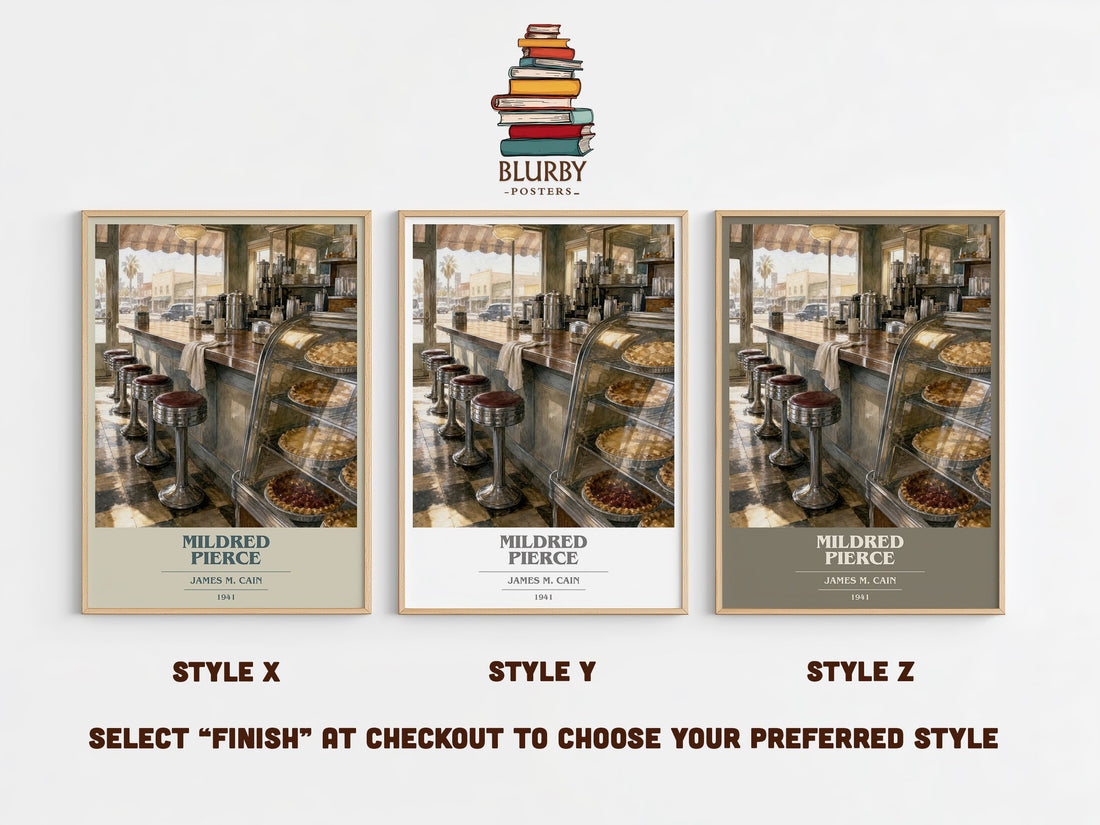 Mildred Pierce book cover print in frame leaning in hallway – literary fiction wall art (mockup)