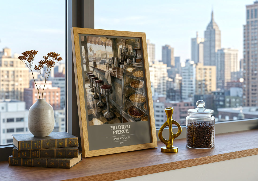 Mildred Pierce book cover print framed by window – literary home decor