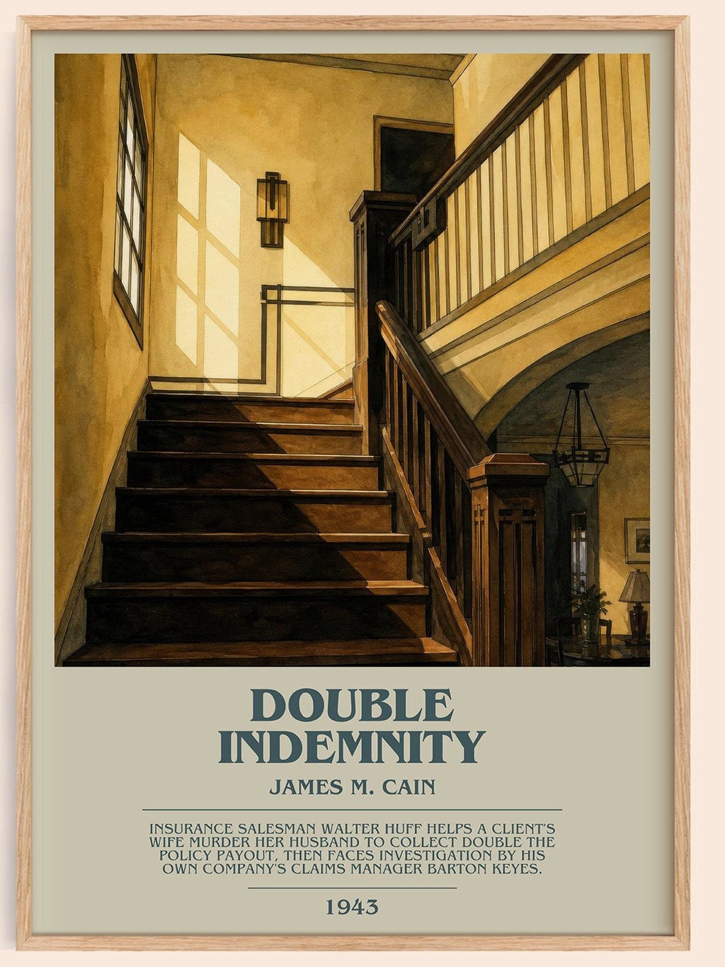 Double Indemnity bookish book poster by James M. Cain – framed literary art print