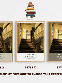 Double Indemnity book cover print in frame leaning in hallway – crime wall art