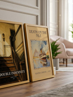 Double Indemnity watercolour print framed by window – literary home decor