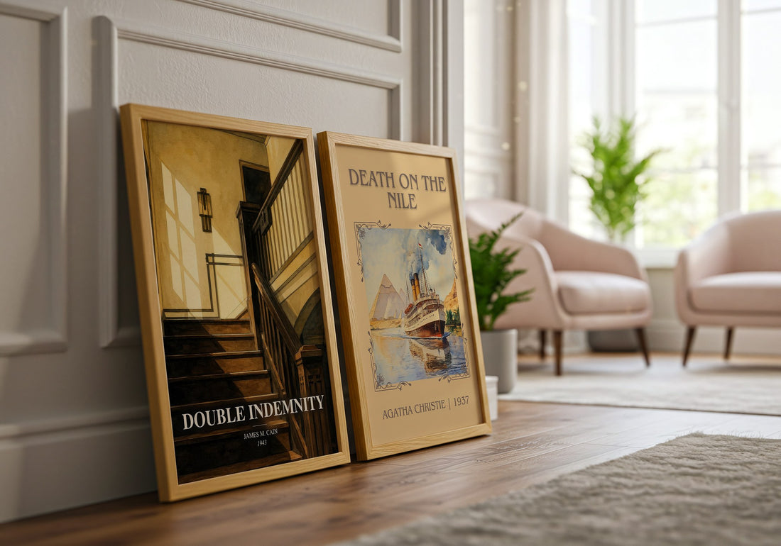Double Indemnity watercolour print framed by window – literary home decor