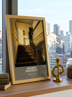 Double Indemnity book cover print framed by window – literary home decor
