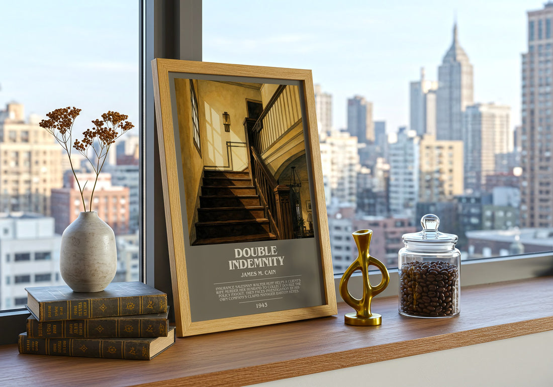 Double Indemnity bookish print framed by window – literary home decor