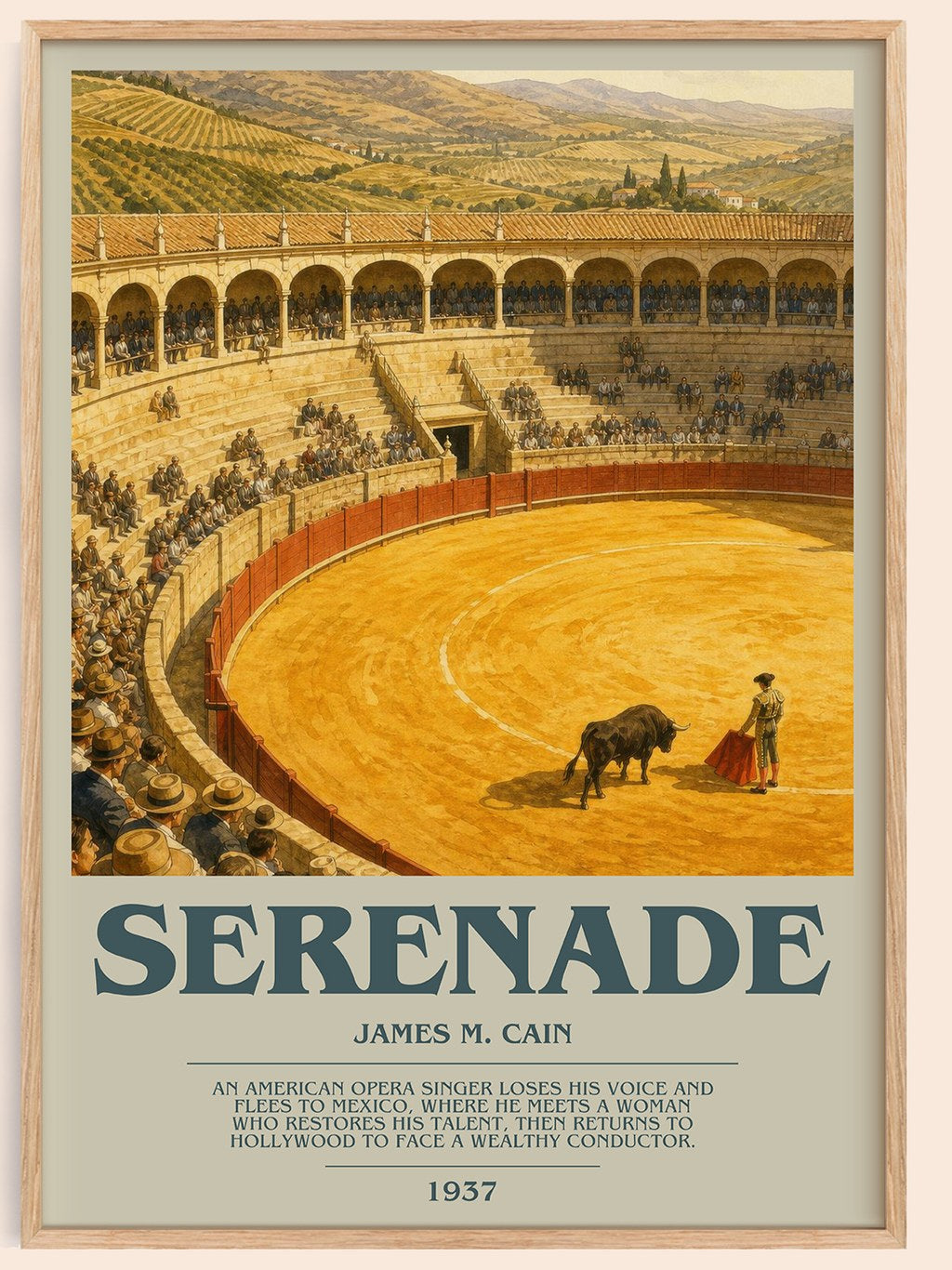 Serenade bookish book poster by James M. Cain – framed literary art print