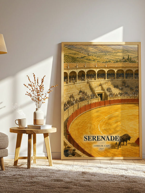 Serenade watercolour print in frame leaning in hallway – literary fiction wall art