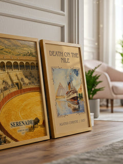 Serenade watercolour print framed by window – literary home decor