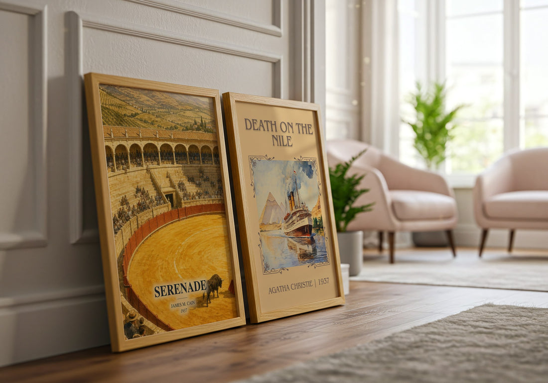 Serenade watercolour print framed by window – literary home decor