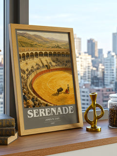 Serenade book cover print framed by window – literary home decor