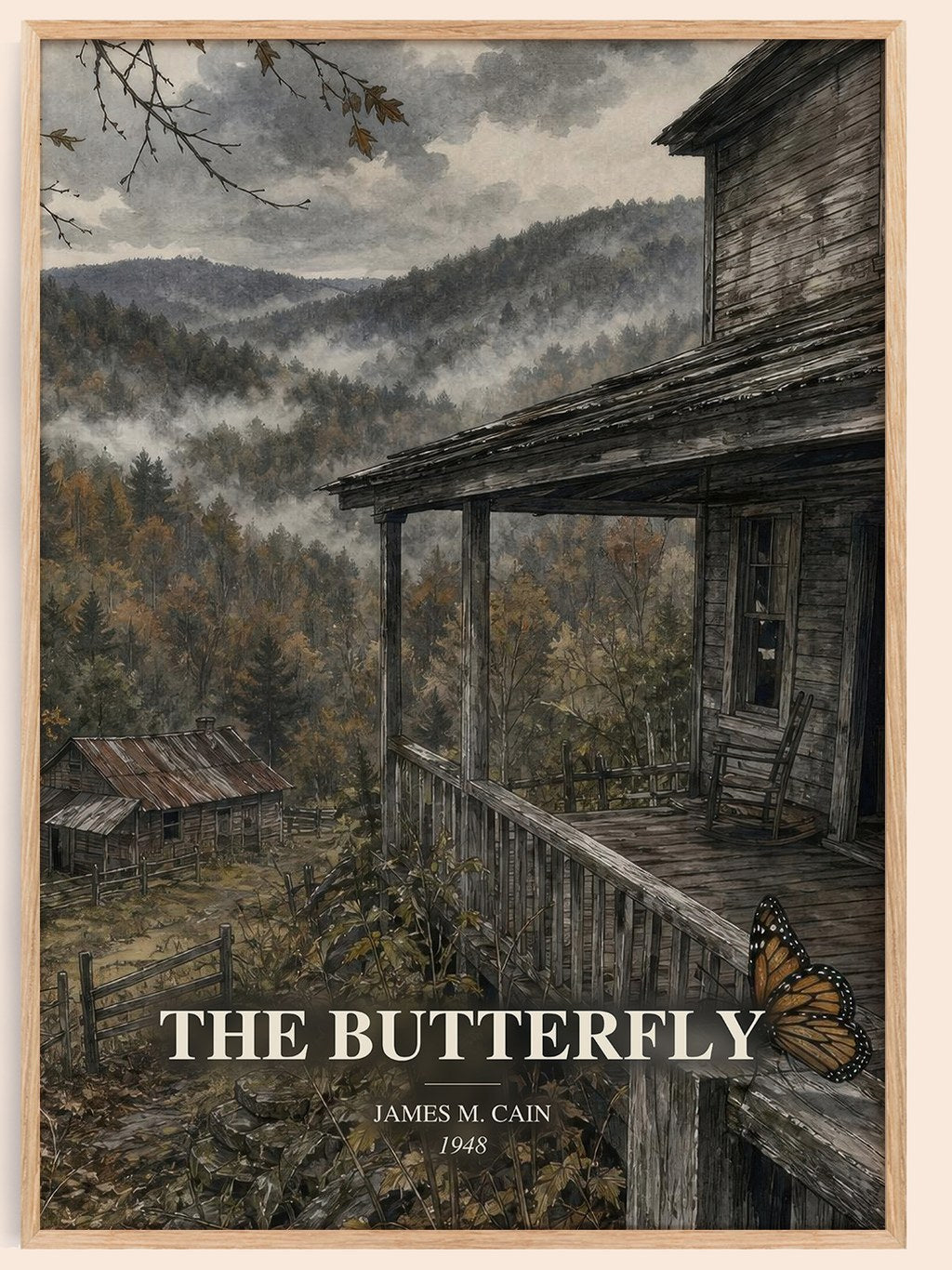 The Butterfly watercolour book poster by James M. Cain – framed literary art print