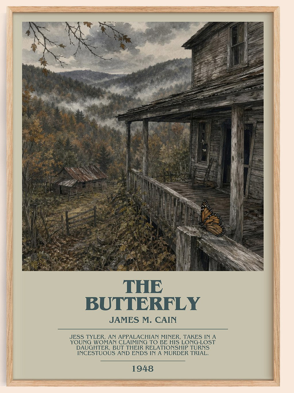The Butterfly bookish book poster by James M. Cain – framed literary art print