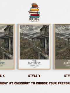 The Butterfly book cover print in frame leaning in hallway – crime wall art