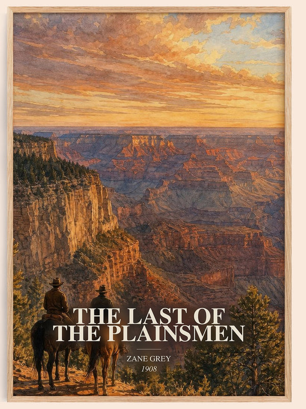 The Last of the Plainsmen watercolour book poster by Zane Grey – framed literary art print