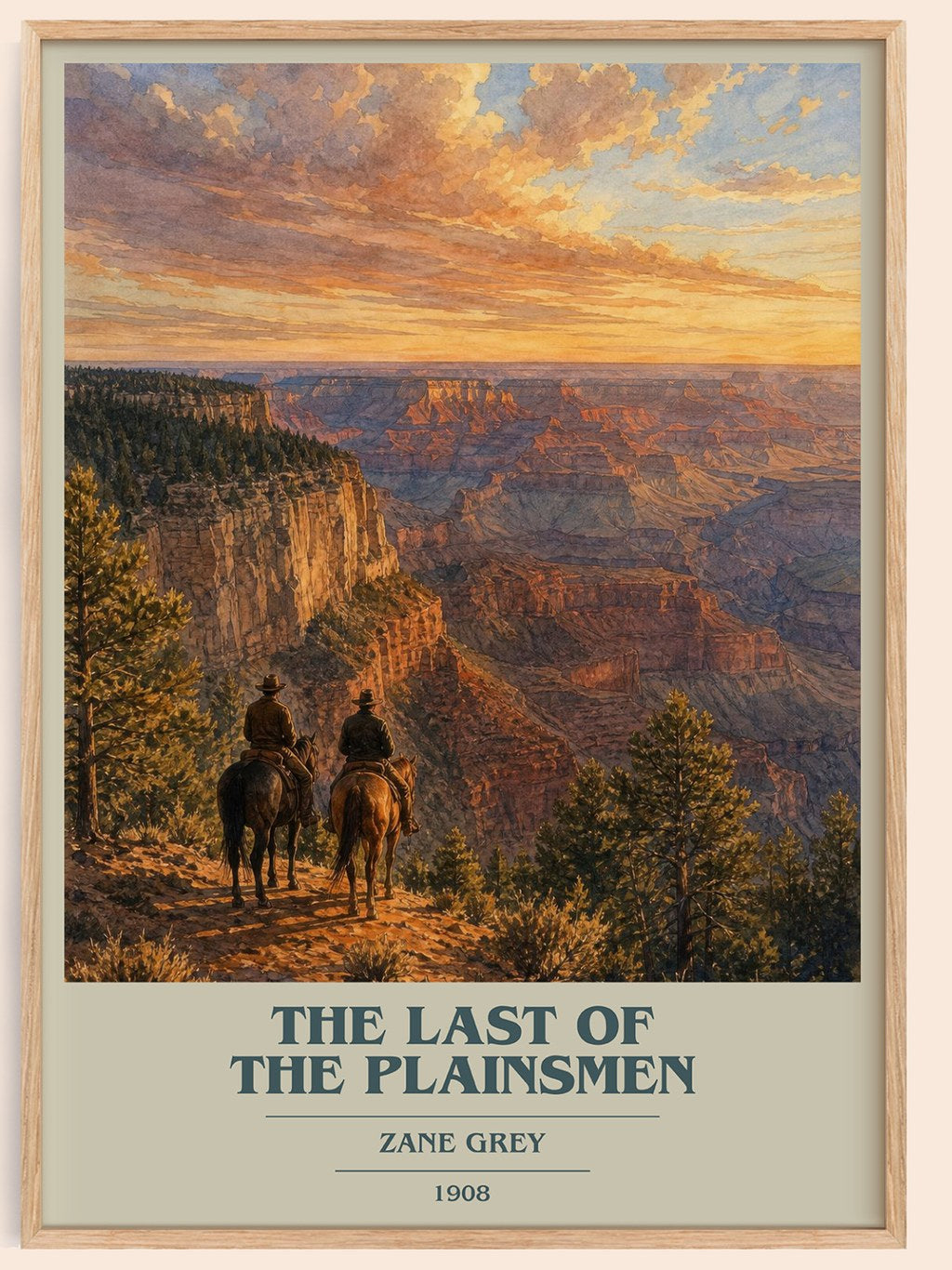 The Last of the Plainsmen book cover book poster by Zane Grey – framed literary art print