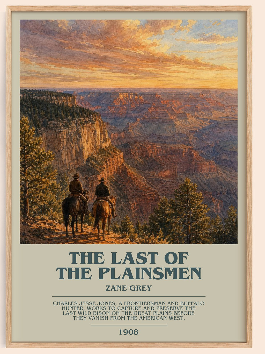 The Last of the Plainsmen bookish book poster by Zane Grey – framed literary art print