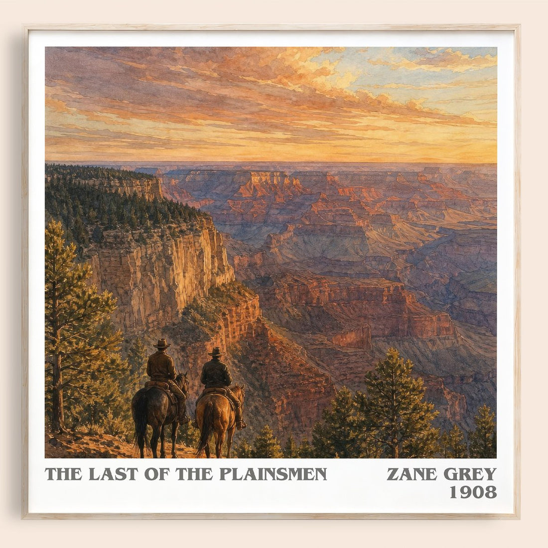 The Last of the Plainsmen literary book poster by Zane Grey – framed literary art print