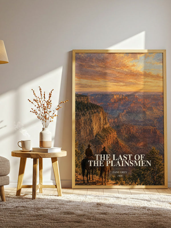 The Last of the Plainsmen watercolour print in frame leaning in hallway – adventure wall art