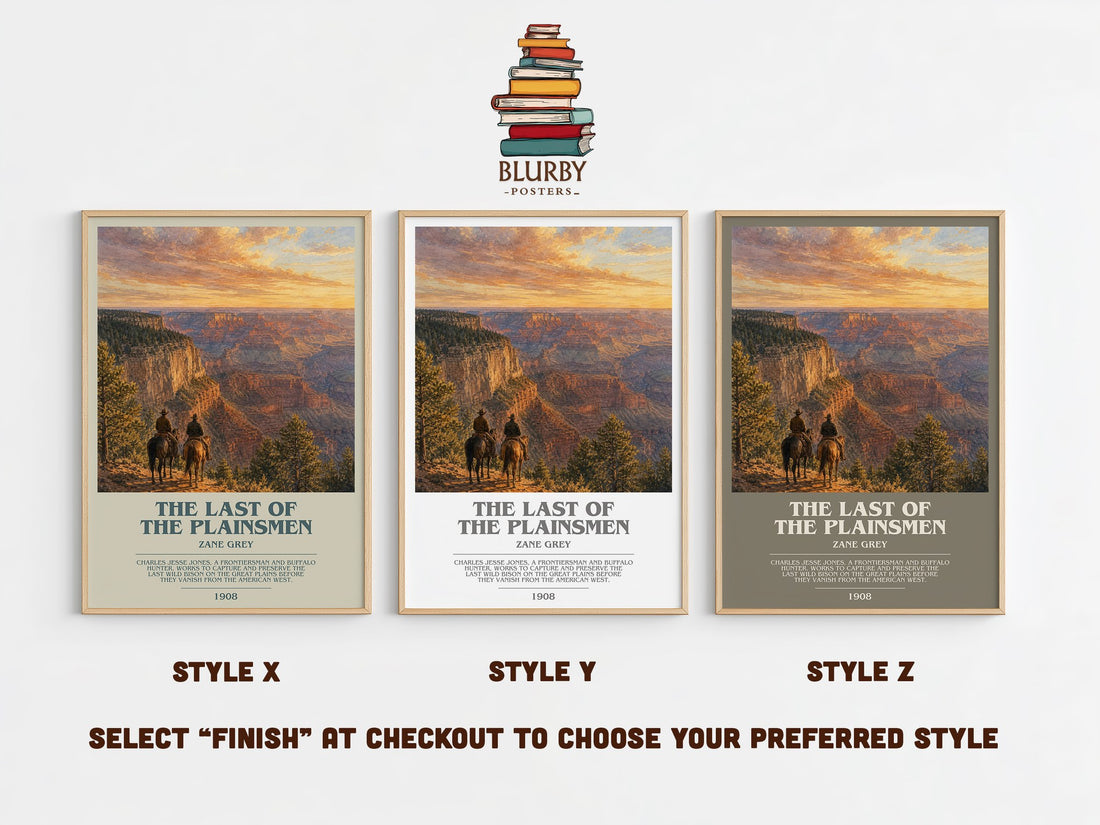 The Last of the Plainsmen bookish print in frame leaning in hallway – adventure wall art (mockup)
