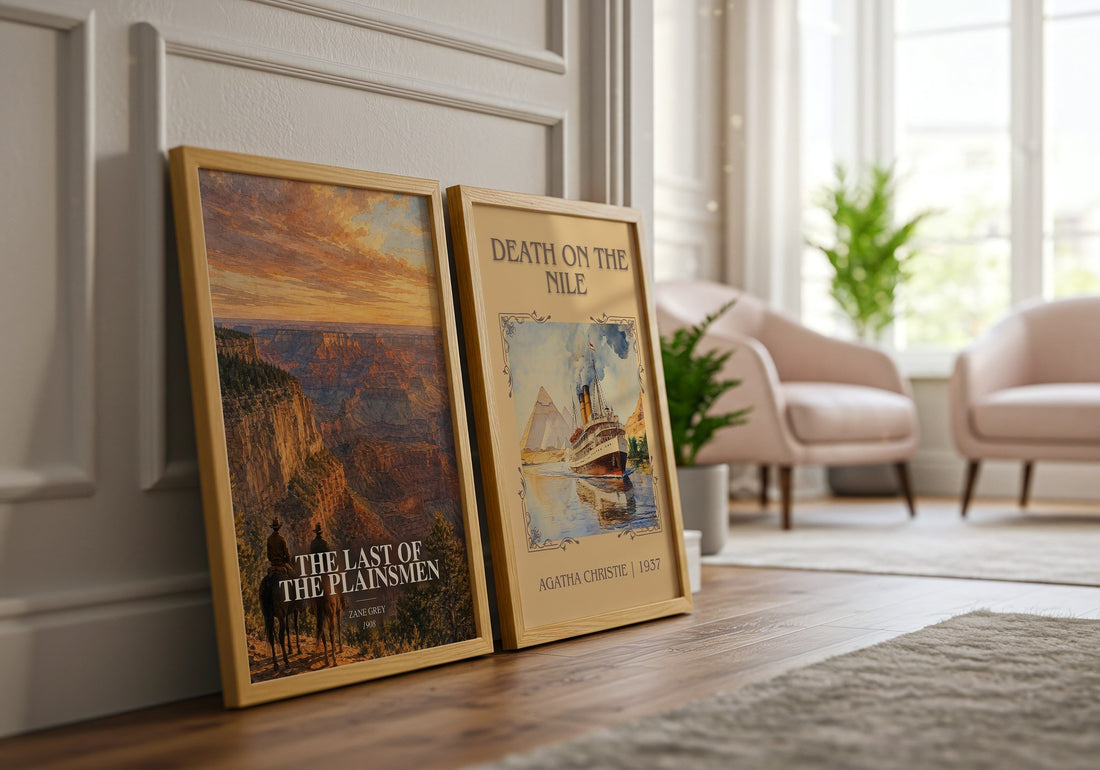 The Last of the Plainsmen watercolour print framed by window – literary home decor