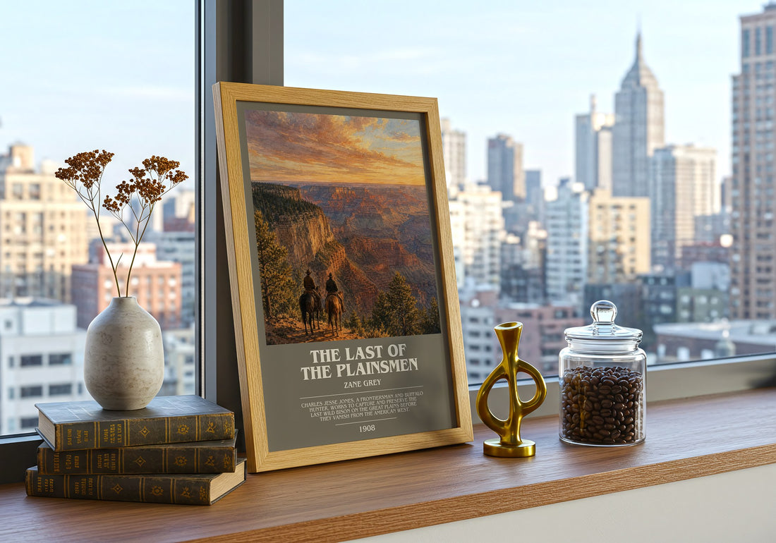 The Last of the Plainsmen bookish print framed by window – literary home decor