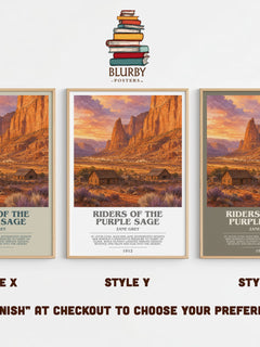Riders of the Purple Sage bookish print in frame leaning in hallway – adventure wall art