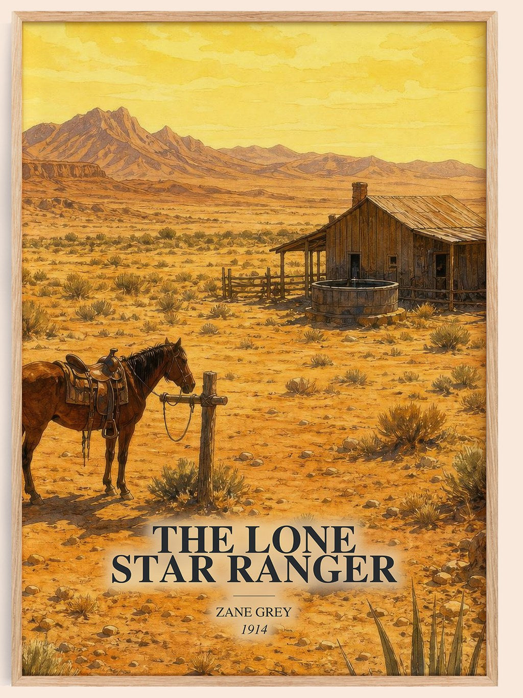 The Lone Star Ranger watercolour book poster by Zane Grey – framed literary art print