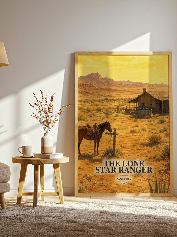The Lone Star Ranger watercolour print in frame leaning in hallway – adventure wall art