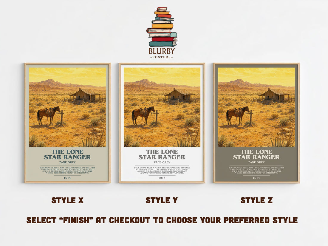 The Lone Star Ranger bookish print in frame leaning in hallway – adventure wall art (mockup)